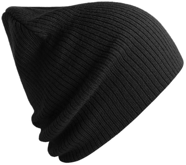 ALS 0122 ― Längere Beanie Strickmütze, recyceltes Polyester - Schwarz Im Angebot – Bild 2