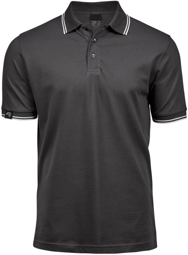 TJS 1407 ― Luxury Stripe Stretch Bio-Baumwolle Polo Shirt - Dark Grau   Weiß Mode – Bild 2