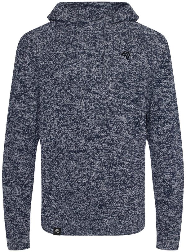 ― % ― ECL 0080  ― Nachhaltig gestrickter Unisex Kapuzenpullover aus regenerierter Baumwolle - Melange Navy Blau   Grau [M] Verkauf – Bild 2