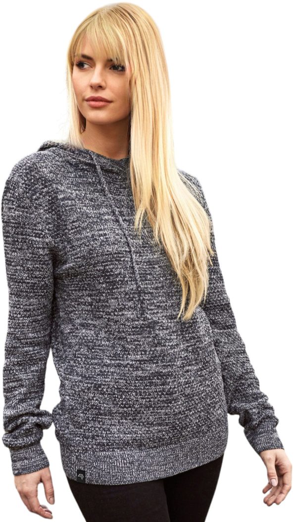 ― % ― ECL 0080  ― Nachhaltig gestrickter Unisex Kapuzenpullover aus regenerierter Baumwolle - Melange Navy Blau   Grau [M] Verkauf