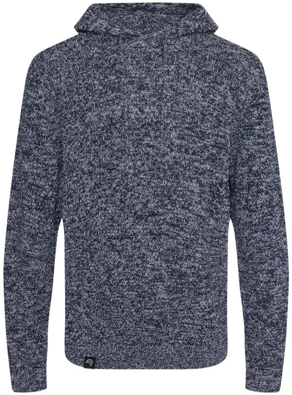― % ― ECL 0080  ― Nachhaltig gestrickter Unisex Kapuzenpullover aus regenerierter Baumwolle - Melange Navy Blau   Grau [M] Verkauf – Bild 4
