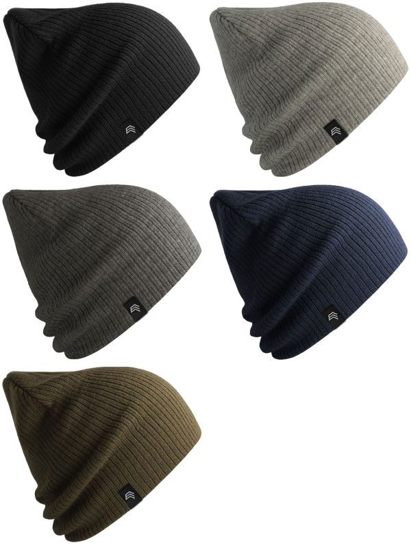 ALS 0122 ― Längere Beanie Strickmütze, recyceltes Polyester - Schwarz Im Angebot – Bild 3