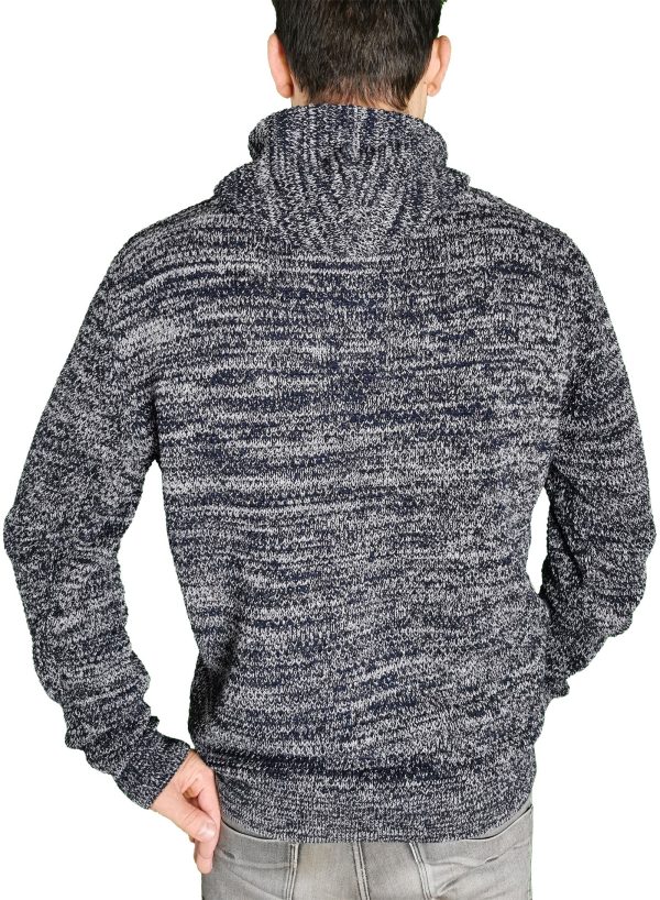 ― % ― ECL 0080  ― Nachhaltig gestrickter Unisex Kapuzenpullover aus regenerierter Baumwolle - Melange Navy Blau   Grau [M] Verkauf – Bild 3