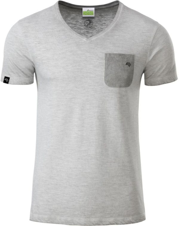 ― % ― JAN 8016  ― Herren Bio-Baumwolle V-Neck Flammgarn T-Shirt - Light Grau [M] Online-Verkauf